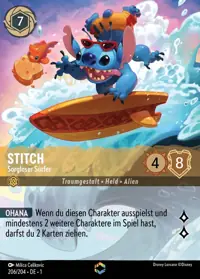 Stitch - Sorgloser Surfer 206/204 – Das erste Kapitel, Lorcana-Karte Deutsch