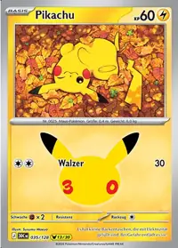 Pikachu 035/128 – 30 Jahre (30C), Pokémon-Karte Deutsch