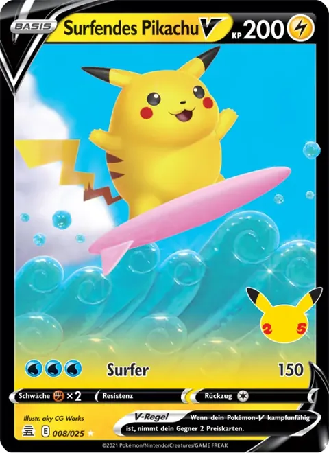 Surfendes Pikachu V 008/025 Celebrations (CEL) Pokémon-Karte (Near Mint)