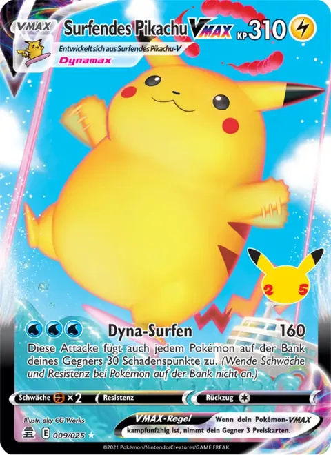 Surfendes Pikachu VMAX 009/025 Celebrations (CEL) Pokémon-Karte (Near Mint)