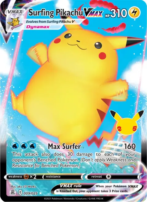 Surfing Pikachu VMAX 009/025 Celebrations (CEL) Pokémon card (Near Mint)