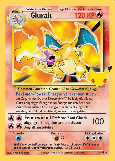Glurak 4/102 Celebrations Klassische Kollektion (CEL:CC) Pokémon-Karte (Near Mint)
