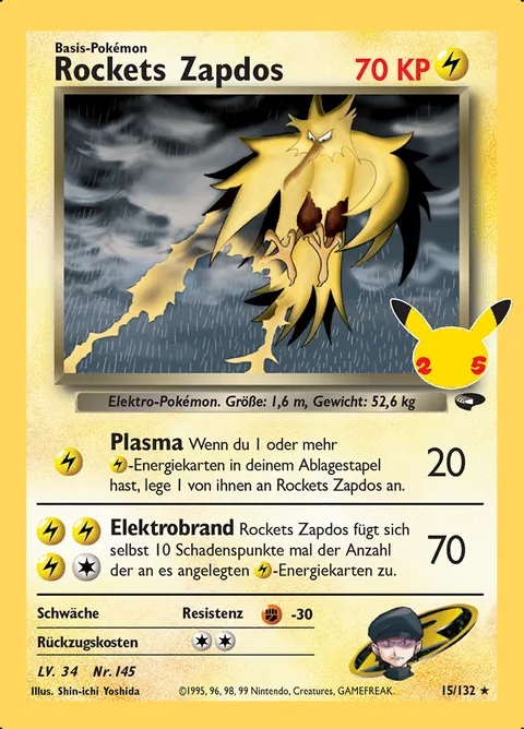 Rockets Zapdos 15/132 Celebrations Klassische Kollektion (CEL:CC) Pokémon-Karte (Near Mint)