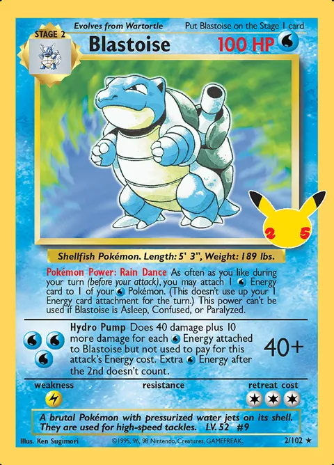 Blastoise 2/102 Celebrations Classic Collection (CEL:CC) Pokémon card (Near Mint)