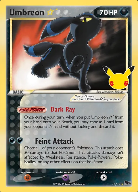 Umbreon ☆ 17/17 Celebrations Classic Collection (CEL:CC) Pokémon card (Near Mint)