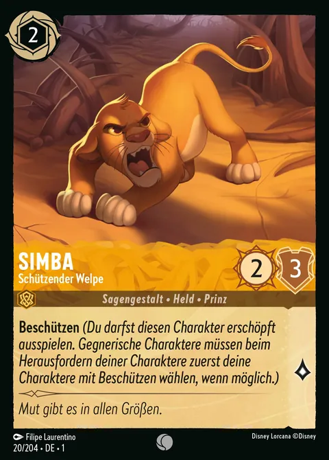 Simba - Schützender Welpe #020 Das erste Kapitel Disney Lorcana-Karte (Near Mint)