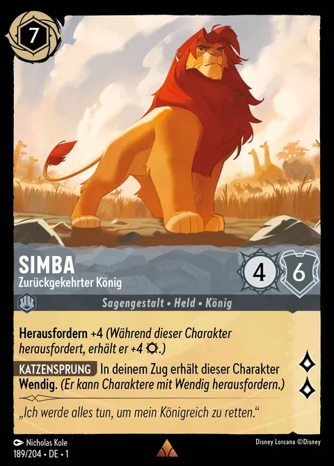 Simba - Zurückgekehrter König #189 Das erste Kapitel Disney Lorcana-Karte (Near Mint)