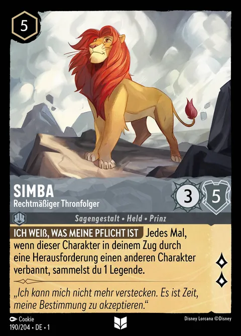 Simba - Rechtmäßiger Thronfolger #190 Das erste Kapitel Disney Lorcana-Karte (Near Mint)