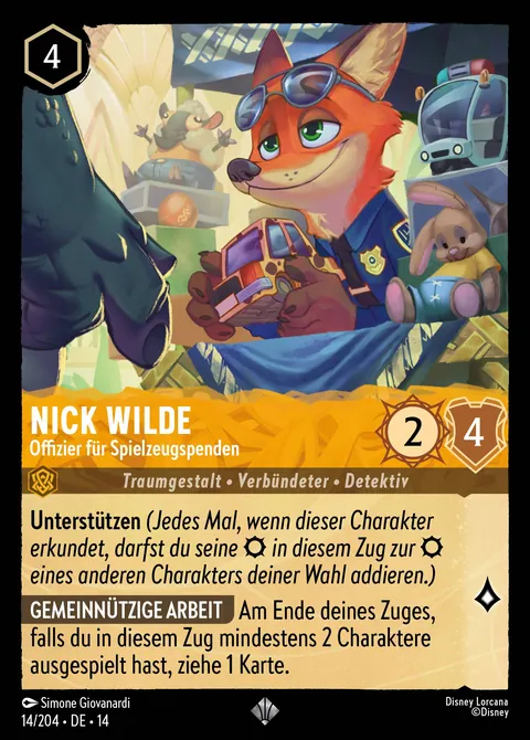 Nick Wilde - Offizier für Spielzeugspenden #014 Die Stadt Hyperia Disney Lorcana-Karte (Near Mint)
