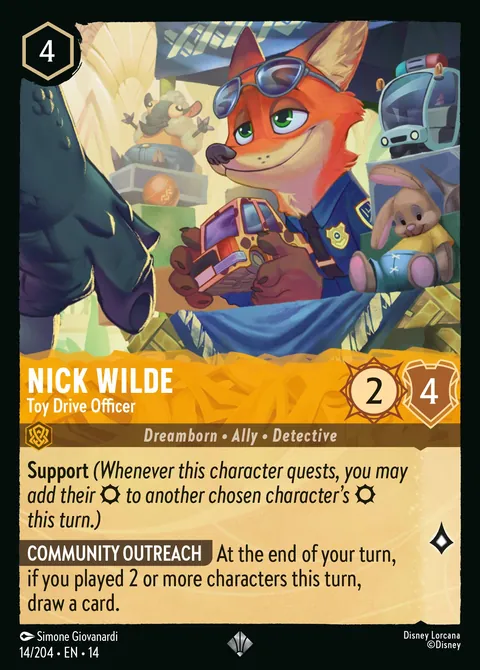 Nick Wilde - Toy Drive Officer #014 Hyperia City Disney Lorcana card (Near Mint)
