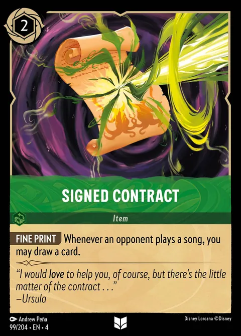 Signed Contract #099 Ursula's Return Disney Lorcana card (Near Mint)