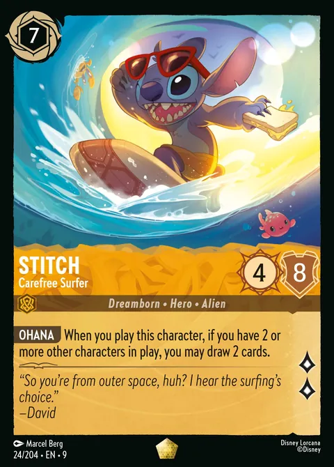 Stitch - Carefree Surfer #024 Fabled Disney Lorcana card (Near Mint)