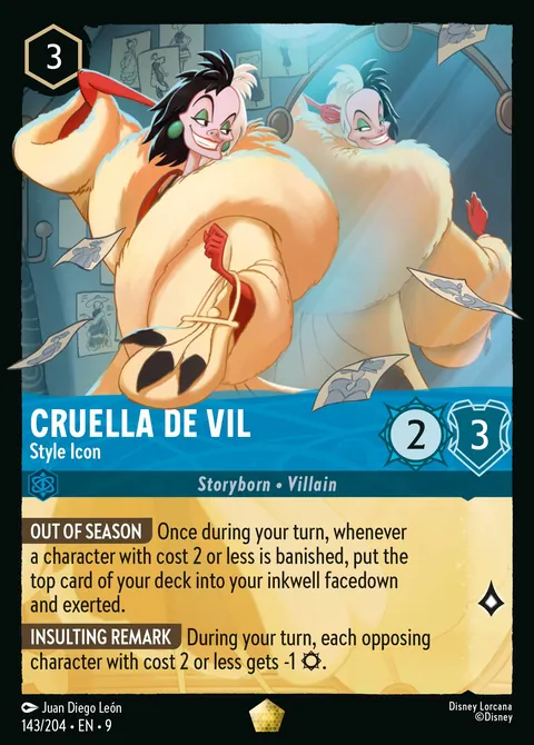 Cruella De Vil - Style Icon #143 Fabled Disney Lorcana card (Near Mint)
