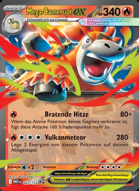 Mega-Camerupt-ex 022/132 Mega-Entwicklung (MEG) Pokémon-Karte (Near Mint)