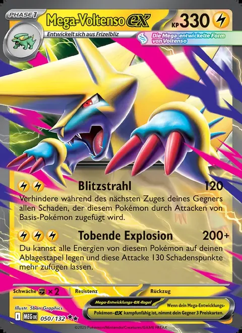 Mega Voltenso-ex 050/132 Mega-Entwicklung (MEG) Pokémon-Karte (Near Mint)