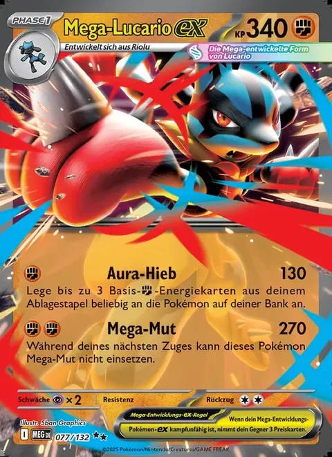 Mega-Lucario-ex 077/132 Mega-Entwicklung (MEG) Pokémon-Karte (Near Mint)