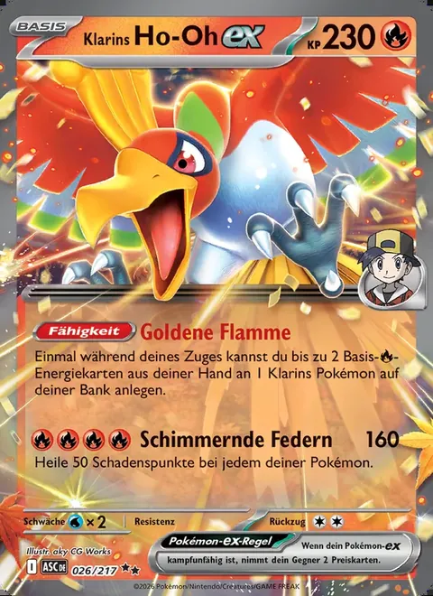 Klarins Ho-Oh-ex 026/217 Erhabene Helden (ASC) Pokémon-Karte (Near Mint)