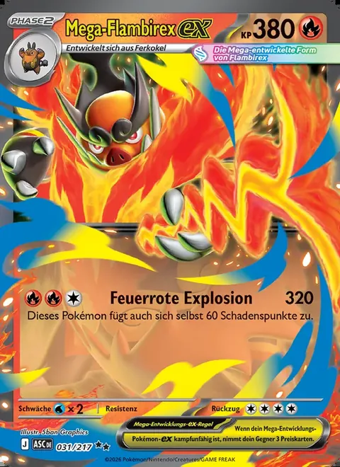 Mega-Flambirex-ex 031/217 Erhabene Helden (ASC) Pokémon-Karte (Near Mint)