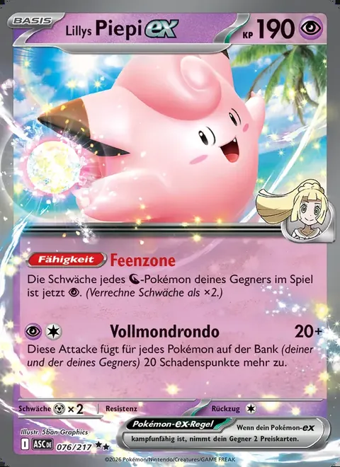 Lillys Piepi-ex 076/217 Erhabene Helden (ASC) Pokémon-Karte (Near Mint)