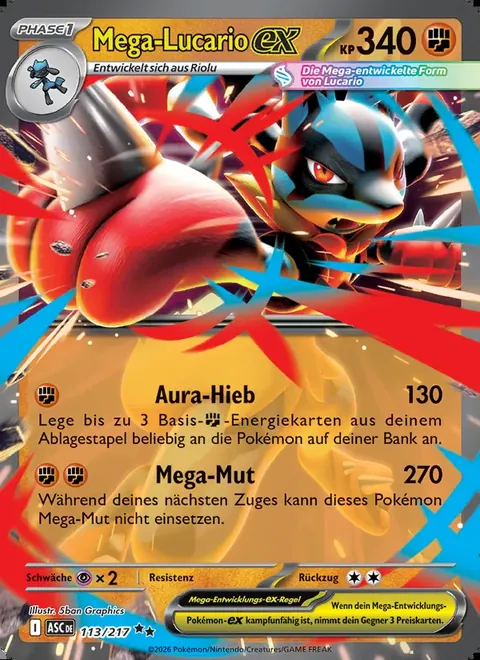 Mega-Lucario-ex 113/217 Erhabene Helden (ASC) Pokémon-Karte (Near Mint)