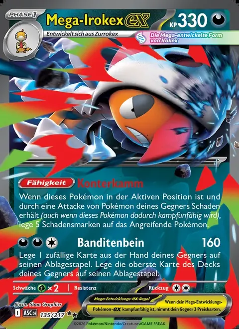 Mega-Irokex-ex 135/217 Erhabene Helden (ASC) Pokémon-Karte (Near Mint)