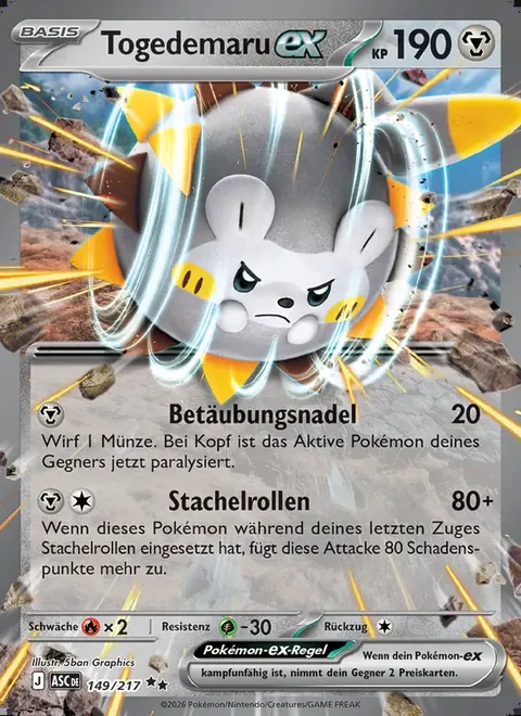 Togedemaru-ex 149/217 Erhabene Helden (ASC) Pokémon-Karte (Near Mint)