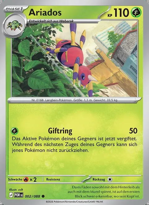 Ariados 002/088 Optimale Ordnung (POR) Pokémon-Karte (Near Mint)