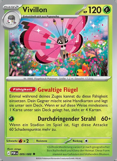 Vivillon 009/088 Optimale Ordnung (POR) Pokémon-Karte (Near Mint)
