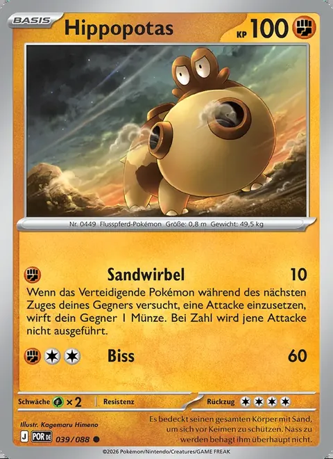 Hippopotas 039/088 Optimale Ordnung (POR) Pokémon-Karte (Near Mint)