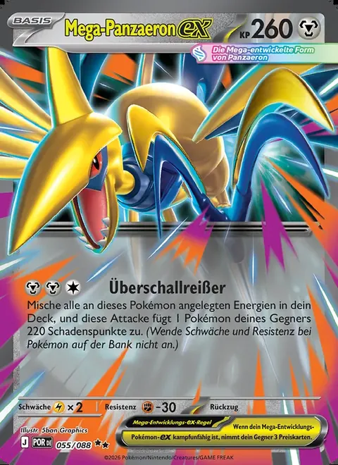 Mega-Panzaeron-ex 055/088 Optimale Ordnung (POR) Pokémon-Karte (Near Mint)