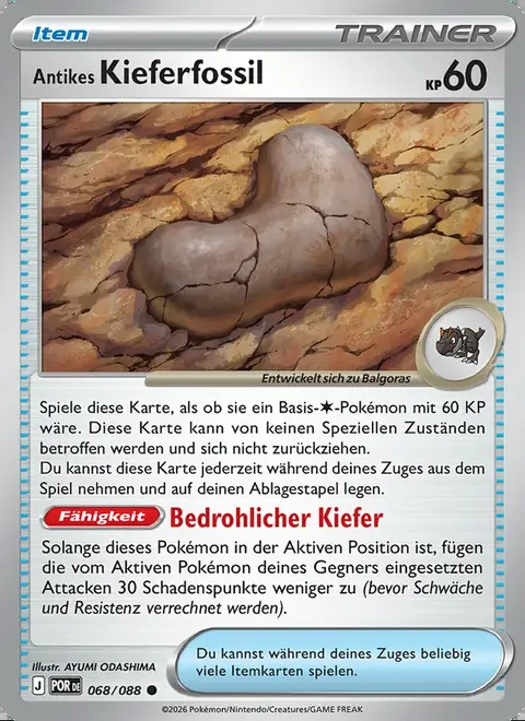 Antikes Kieferfossil 068/088 Optimale Ordnung (POR) Pokémon-Karte (Near Mint)