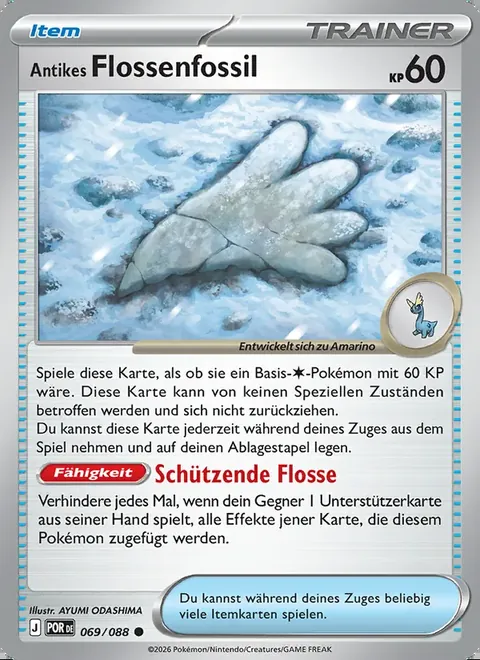 Antikes Flossenfossil 069/088 Optimale Ordnung (POR) Pokémon-Karte (Near Mint)