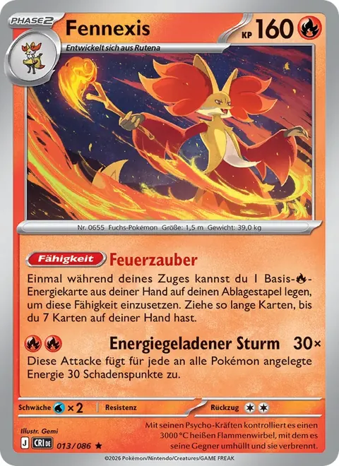 Fennexis 013/086 Wachsendes Chaos (CRI) Pokémon-Karte (Near Mint)