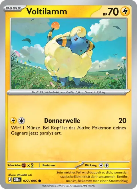 Voltilamm 027/086 Wachsendes Chaos (CRI) Pokémon-Karte (Near Mint)