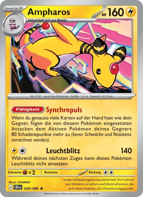 Ampharos 029/086 Wachsendes Chaos (CRI) Pokémon-Karte (Near Mint)