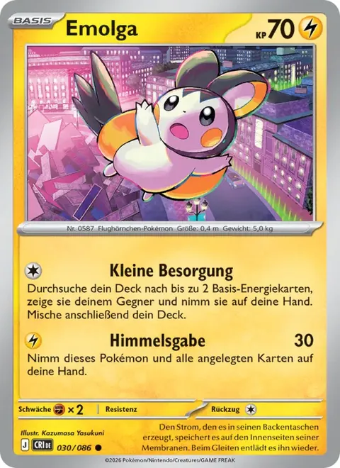 Emolga 030/086 Wachsendes Chaos (CRI) Pokémon-Karte (Near Mint)