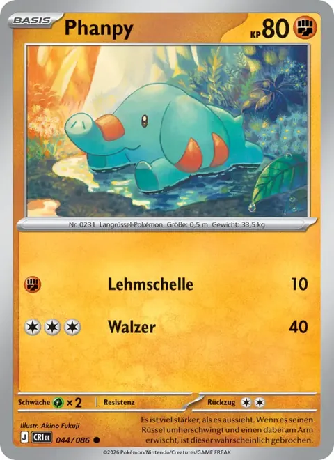 Phanpy 044/086 Wachsendes Chaos (CRI) Pokémon-Karte (Near Mint)