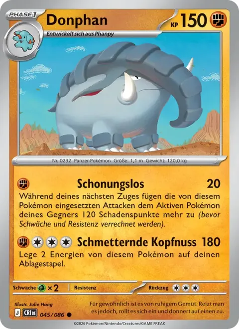 Donphan 045/086 Wachsendes Chaos (CRI) Pokémon-Karte (Near Mint)