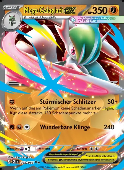 Mega-Galagladi-ex 048/086 Wachsendes Chaos (CRI) Pokémon-Karte (Near Mint)