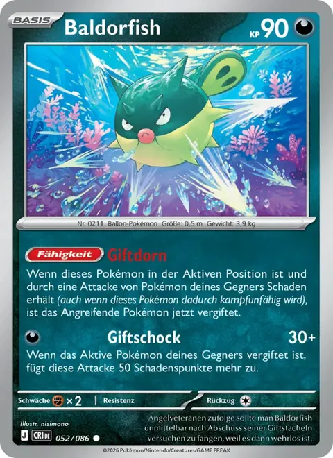Baldorfish 052/086 Wachsendes Chaos (CRI) Pokémon-Karte (Near Mint)