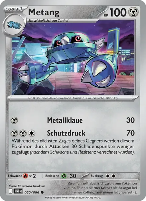 Metang 060/086 Wachsendes Chaos (CRI) Pokémon-Karte (Near Mint)