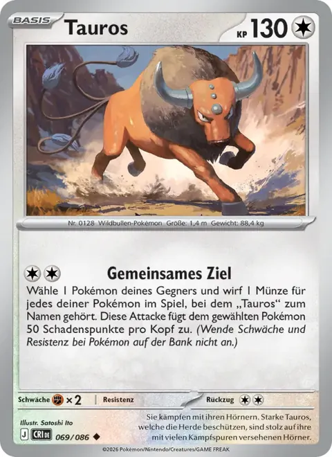 Tauros 069/086 Wachsendes Chaos (CRI) Pokémon-Karte (Near Mint)