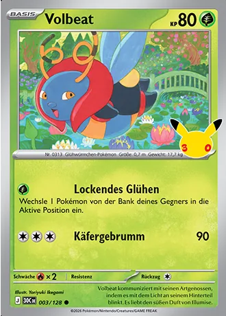 Volbeat 003/128 30 Jahre (30C) Pokémon-Karte (Near Mint)