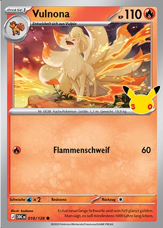 Vulnona 010/128 30 Jahre (30C) Pokémon-Karte (Near Mint)