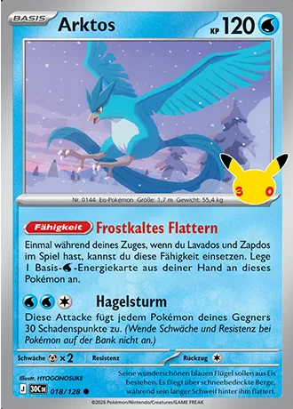 Arktos 018/128 30 Jahre (30C) Pokémon-Karte (Near Mint)