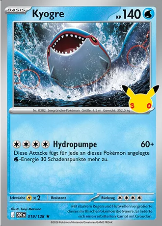 Kyogre 019/128 30 Jahre (30C) Pokémon-Karte (Near Mint)