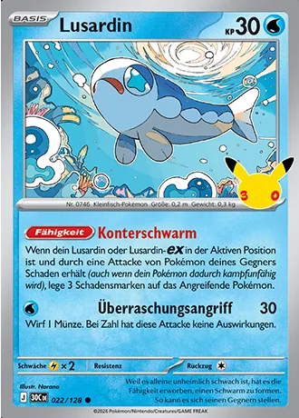 Lusardin 022/128 30 Jahre (30C) Pokémon-Karte (Near Mint)