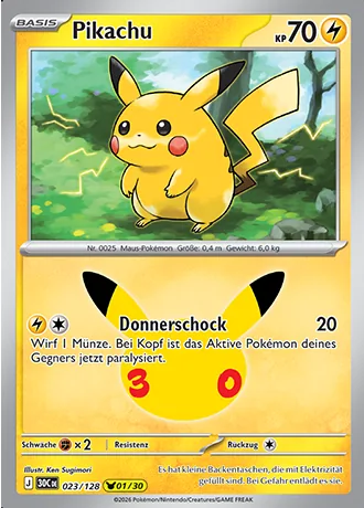 Pikachu 023/128 30 Jahre (30C) Pokémon-Karte (Near Mint)