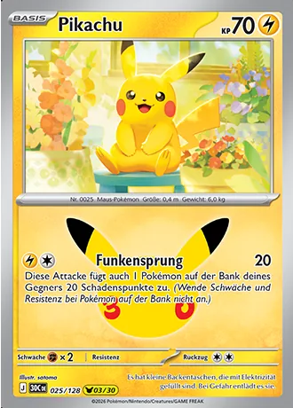 Pikachu 025/128 30 Jahre (30C) Pokémon-Karte (Near Mint)