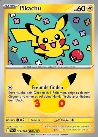 Pikachu 029/128 30 Jahre (30C) Pokémon-Karte (Near Mint)